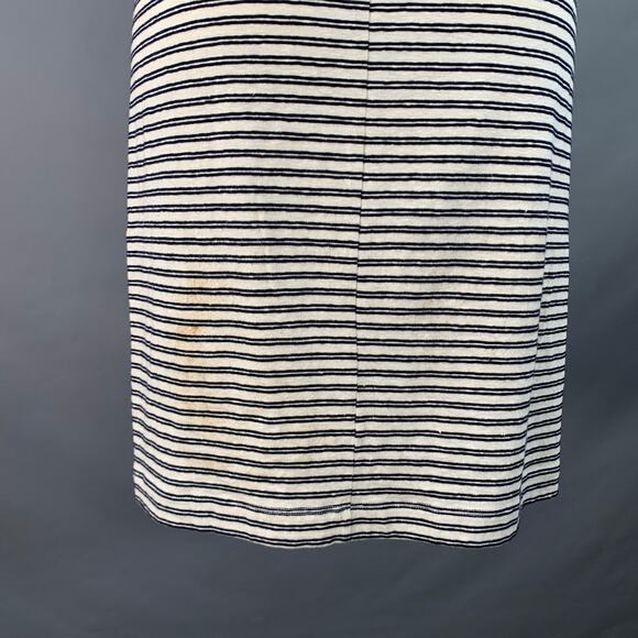 THEORY Size S Adiany B White Navy Linen Cotton Blend Stripe Midi T-Shirt Dress - Picture 5 of 11